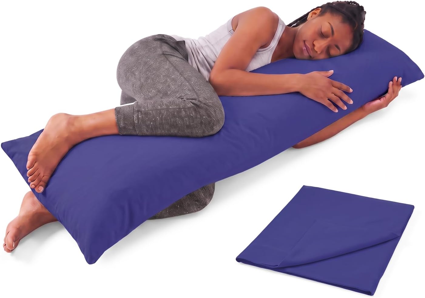Body Pillow for Side Sleepers for Adults - Full Body Maternity Pillow Support Legs, Belly & HIPS - Shredded Memory Foam & Cooling Pregnancy Pillow Cover - 20x54 Navy