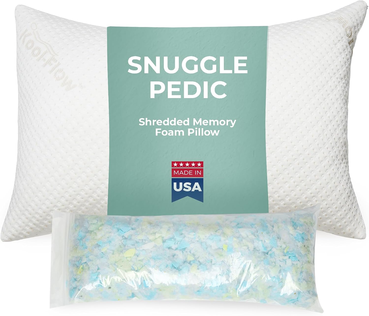 Snuggle-Pedic King Size Shredded Memory Foam Sleeping Pillow - Cooling Supportive Neck & Spine Alignment for Side Sleepers, Maternity Relief, Posture Correction & Dorm Use - USA Quality