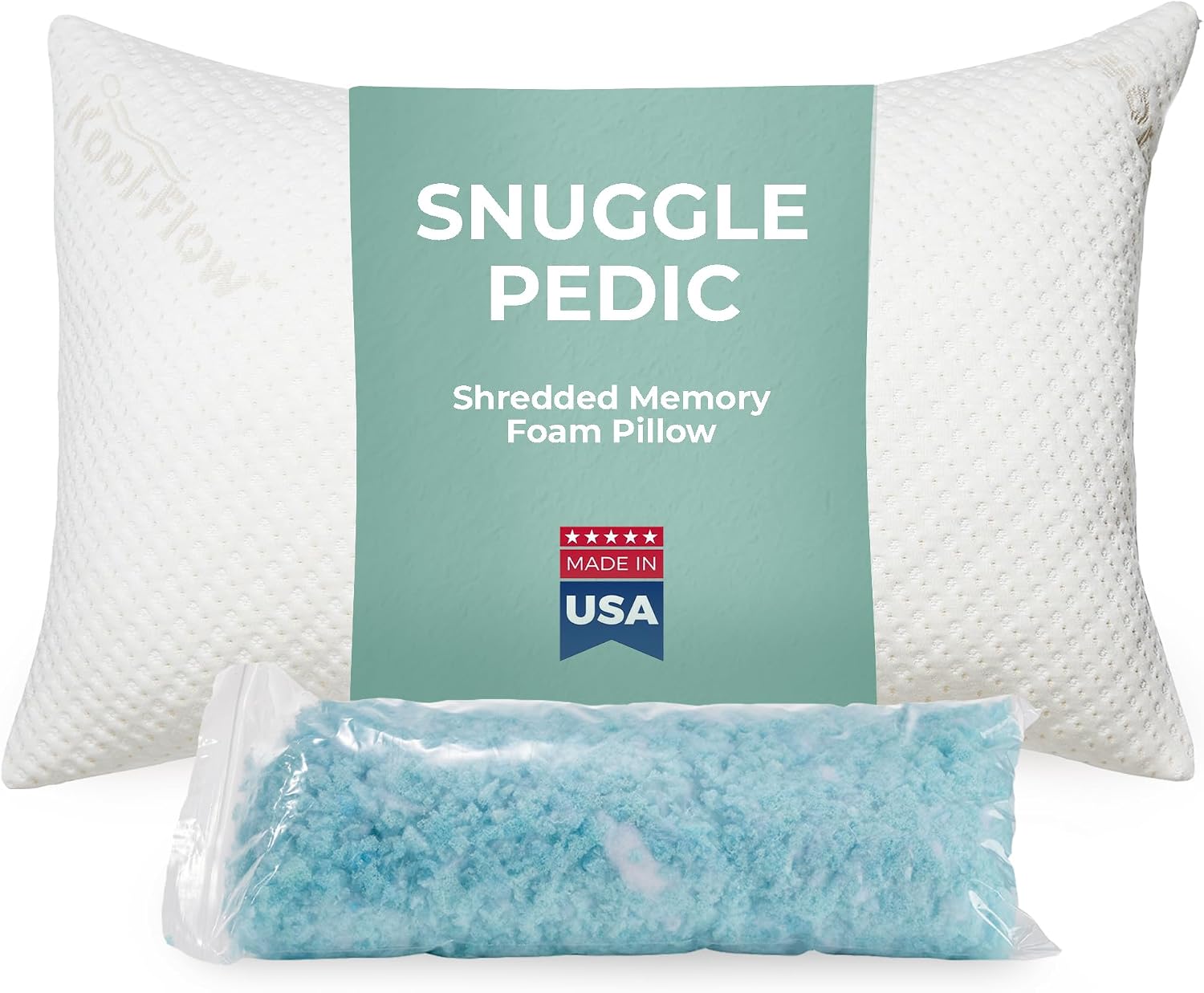 Snuggle-Pedic Queen Shredded Memory Foam Bed Pillow - Ergonomic Design with Cooling Airflow Cover - Custom Support for Side Sleepers, Pregnancy Relief Recovery Comfort & Dorm Essentials - USA Quality