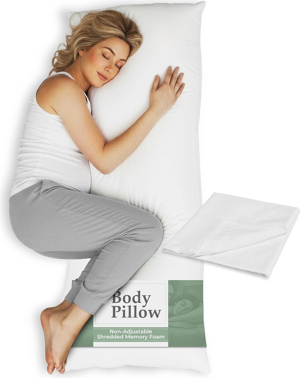 Body Pillow for Adults - Breathable, Full Body Pillow for Side Sleepers - Shredded Memory Foam Gel - Cooling Long Pillow Supports Legs, Belly & Hips - 20x54 White
