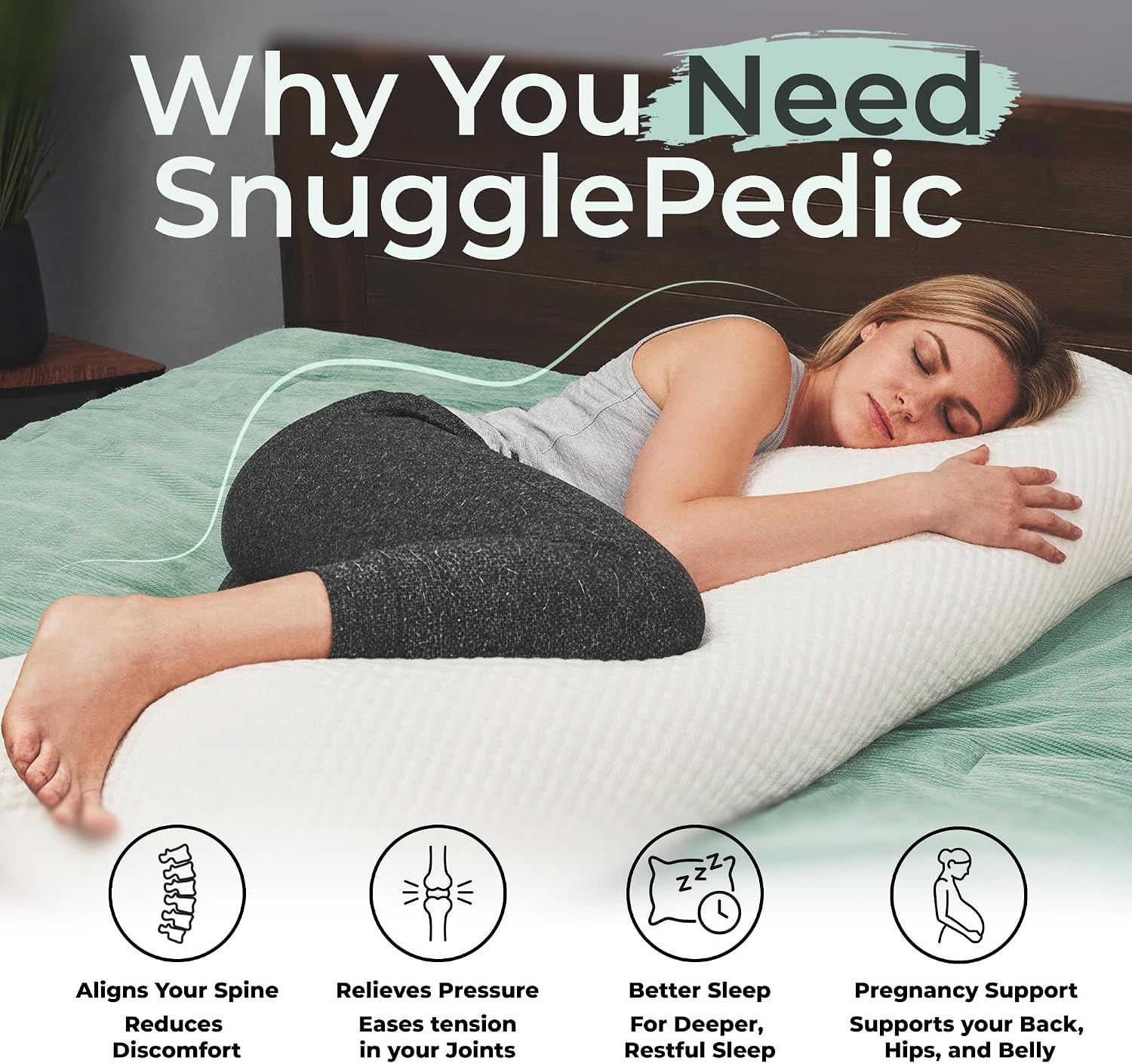 18x54 Down Alternative Maternity Body Pillow for Side Sleeper Snow White