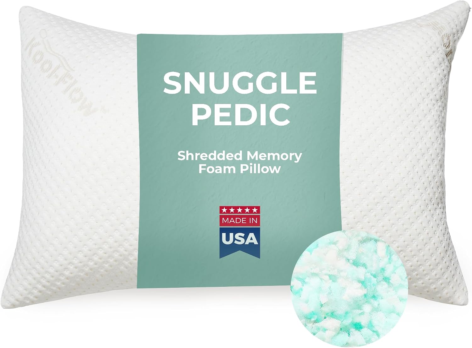 Snuggle-Pedic Standard Shredded Memory Foam Pillow for Sleeping - Cooling and Neck, Back, and Shoulder Support - Ideal for Side Sleepers, Pregnancy, Dorm Rooms, and Travel - USA Quality