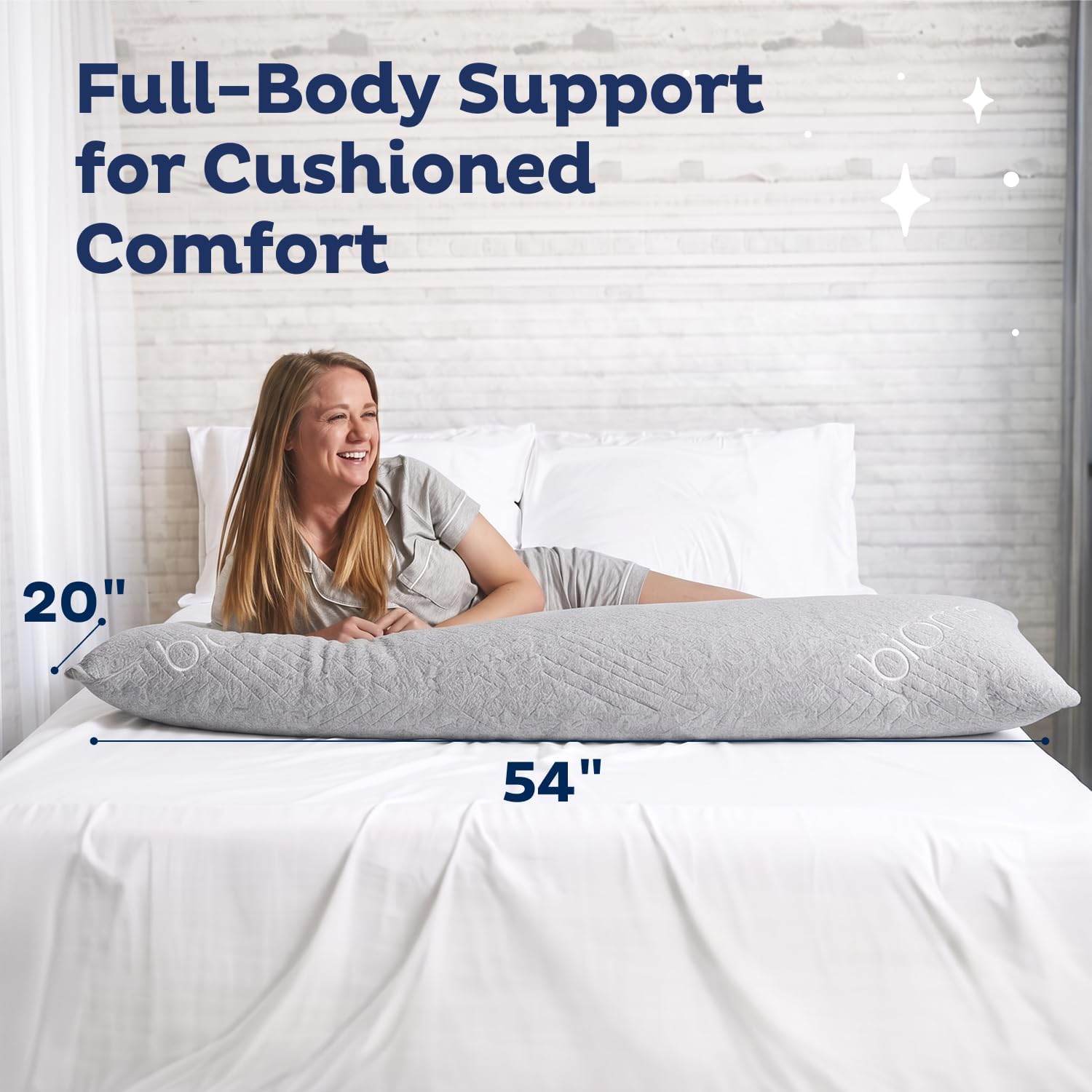 Body Pillow for Adult Side Sleepers, 20x54in Light Gray