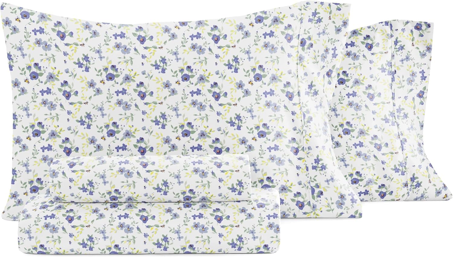 Linen Market 4 Piece Queen Sheet Set - Breathable, Double-Brushed Patterned Cooling Sheets – Ultra Soft & Wrinkle-Free 16" Deep-Pocket Queen Sheets - Easy Care Blossoms Light Blue