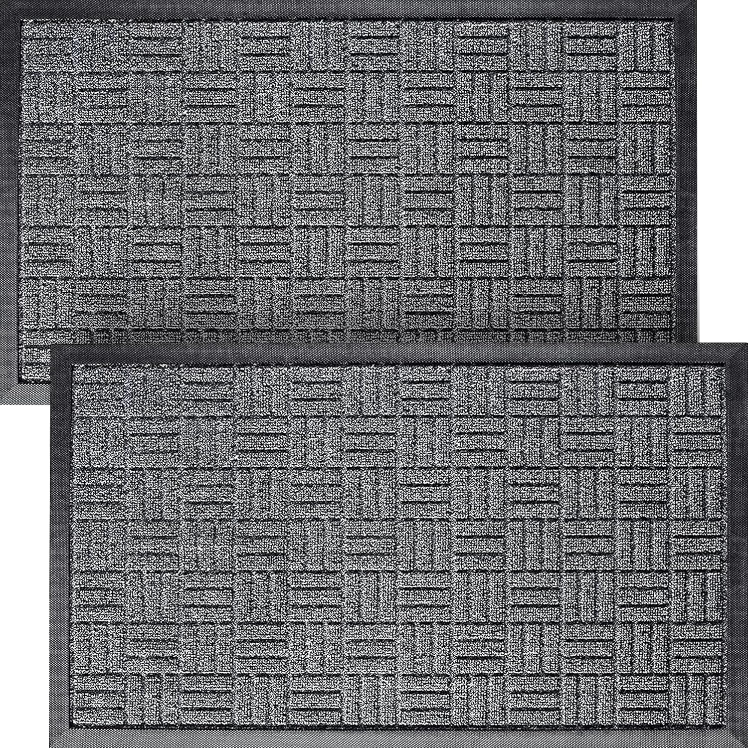 Front Door Mats, 2 Pc Set, 29.5 x 17, All Weather Entry and Back Yard, Indoor and Outdoor Safe, Slip Resistant Rubber Backing, Absorbent and Waterproof, Dirt Trapping Rugs for Entryway Grey