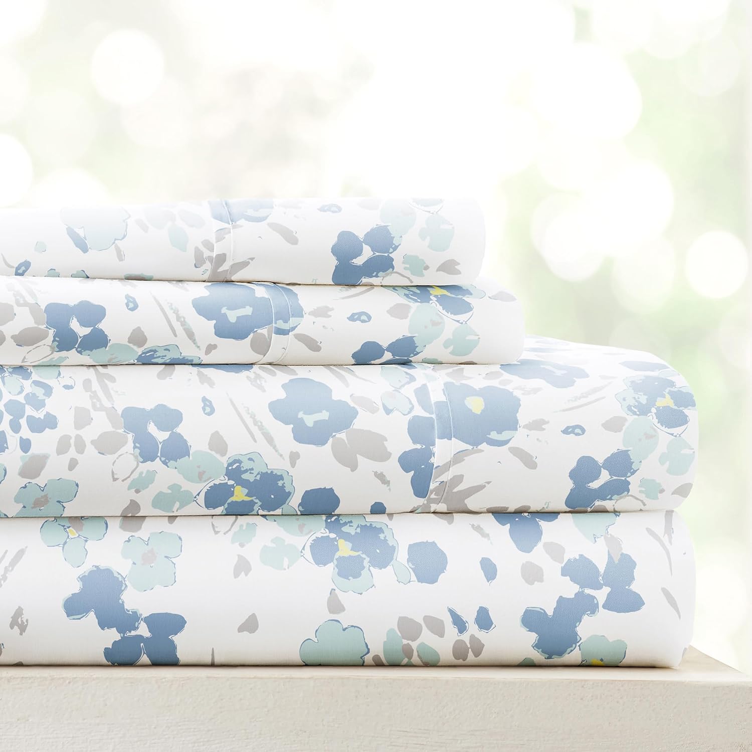Linen Market Double-Brushed Patterned Microfiber Full Sheet Set 4 Piece – Oeko-TEX Certified Ultra Soft & Wrinkle-Free - 16" Deep Pocket Sheets - Easy Care Full Size - Violets Light Blue