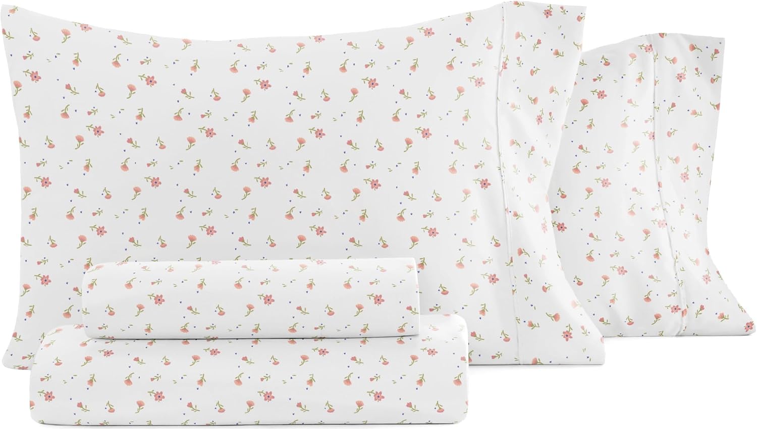 Linen Market 4 Piece Queen Sheet Set - Breathable, Double-Brushed Patterned Cooling Sheets – Oeko-TEX Certified Ultra Soft & Wrinkle-Free 16" Deep-Pocket Queen Sheets - Easy Care Soft Floral Pink