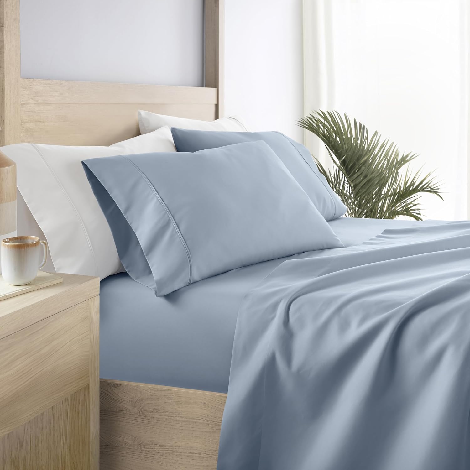 Linen Market Double-Brushed Microfiber Queen Sheet Set 4 Piece – Oeko-TEX Certified Ultra Soft & Wrinkle-Free - 16" Deep Pocket Sheets - Easy Care Queen Size - Light Blue