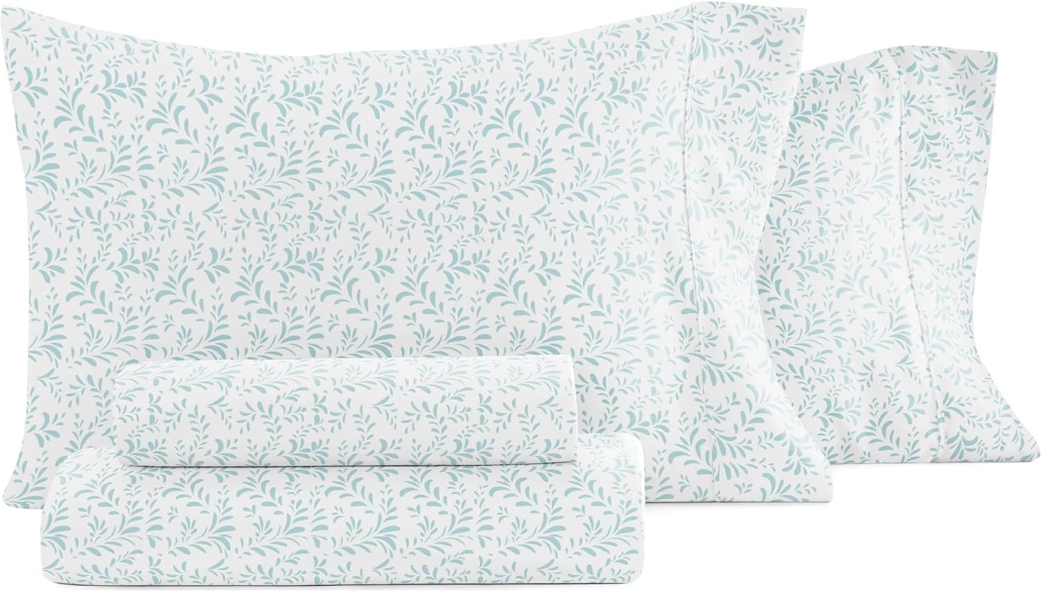 Linen Market Patterned Microfiber Queen Sheet Set 4 Piece – Oeko-TEX Certified Ultra Soft & Wrinkle-Free - 16" Deep Pocket Sheets - Easy Care Queen Size - Burst of Vines Light Blue