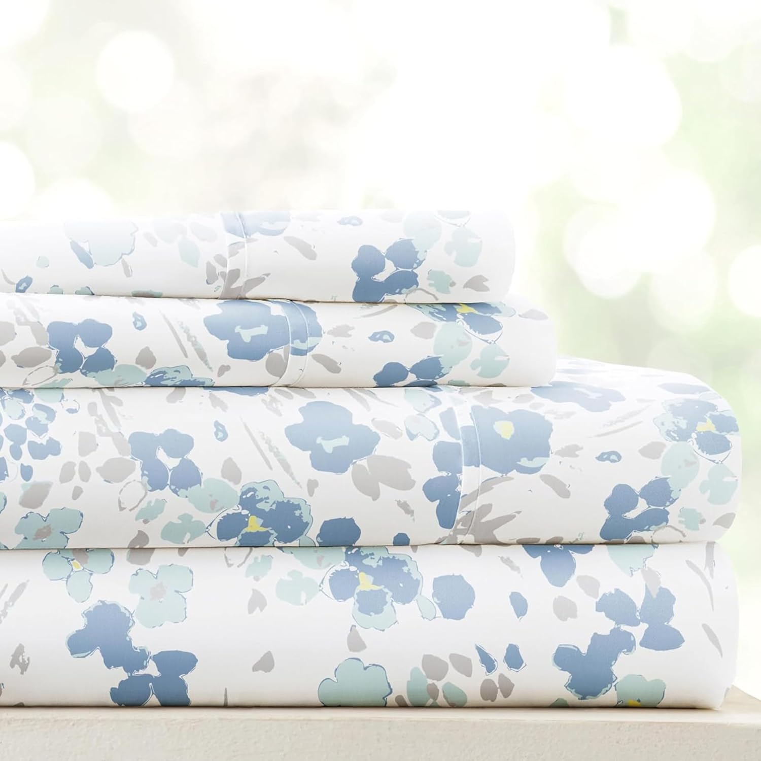 Linen Market Patterned Microfiber Queen Sheet Set 4 Piece – Oeko-TEX Certified Ultra Soft & Wrinkle-Free - 16" Deep Pocket Sheets - Easy Care Queen Size - Violets Light Blue