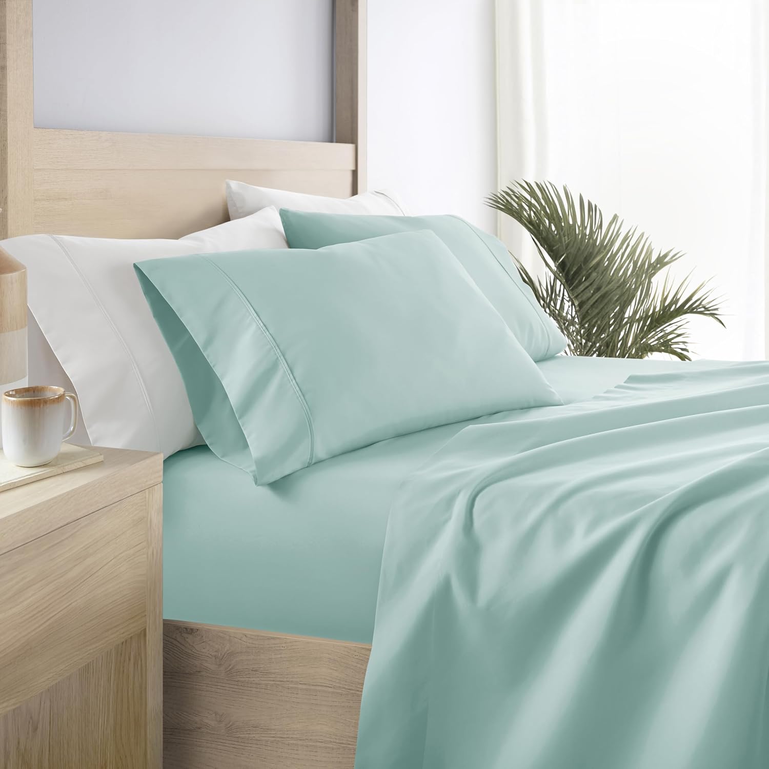 Linen Market Brushed Microfiber Queen Sheet Set 4 Piece – Oeko-TEX Certified Ultra Soft & Wrinkle-Free - 16" Deep Pocket Sheets - Easy Care Queen Size - Aqua