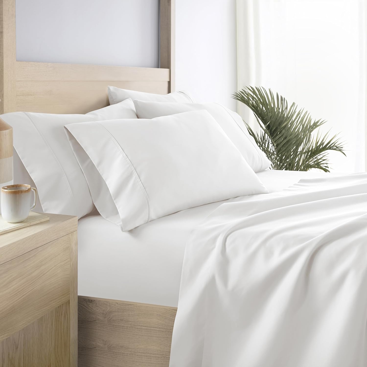 Linen Market Brushed Microfiber Queen Sheet Set 4 Piece – Oeko-TEX Certified Ultra Soft & Wrinkle-Free - 16" Deep Pocket Sheets - Easy Care Queen Size - White Absolute White