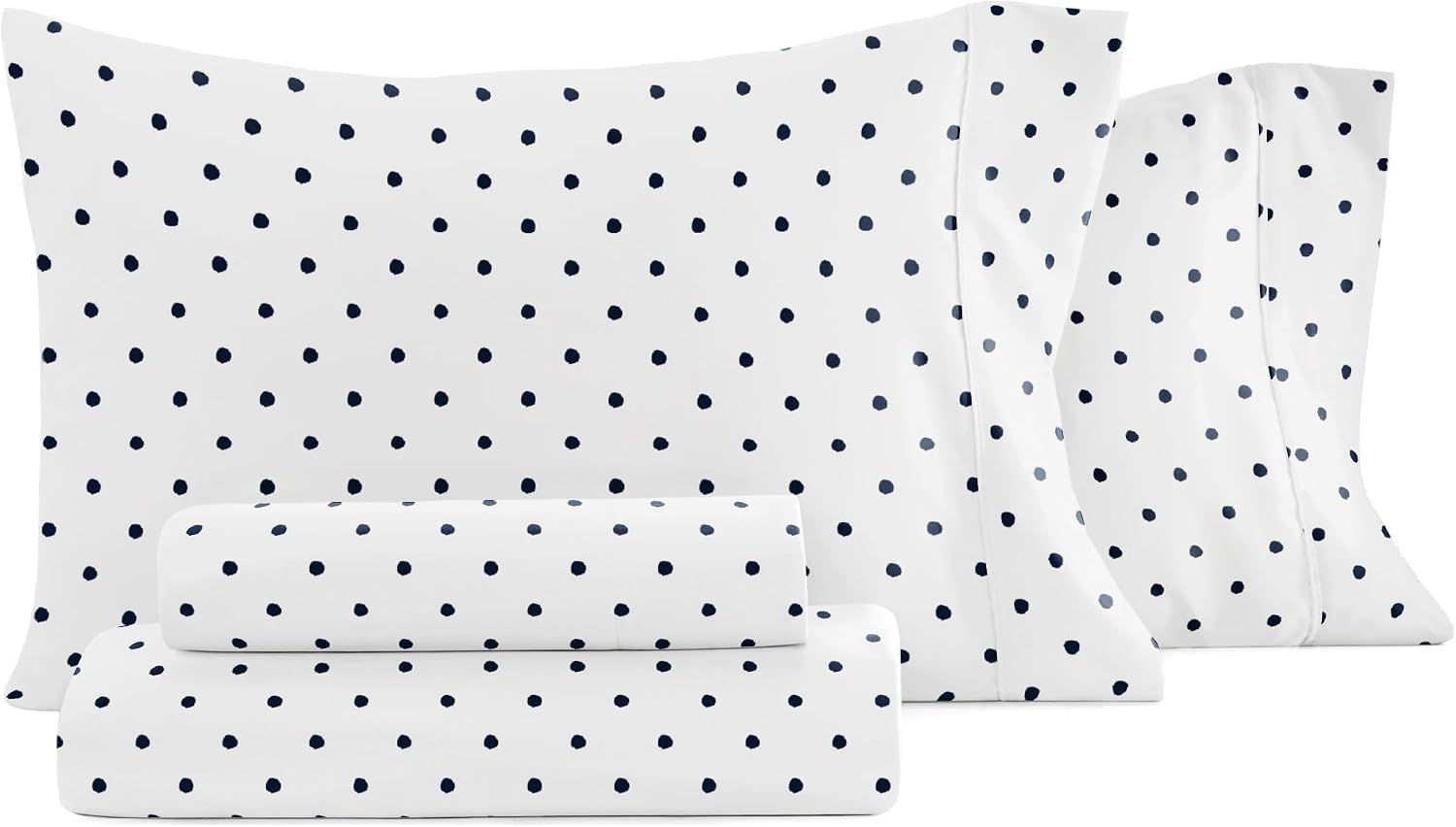 Linen Market 4 Piece Queen Sheet Set - Breathable, Double-Brushed Patterned Cooling Sheets – Oeko-TEX Certified Ultra Soft & Wrinkle-Free 16" Deep-Pocket Queen Sheets - Easy Care Dots Navy Soft Dots Navy