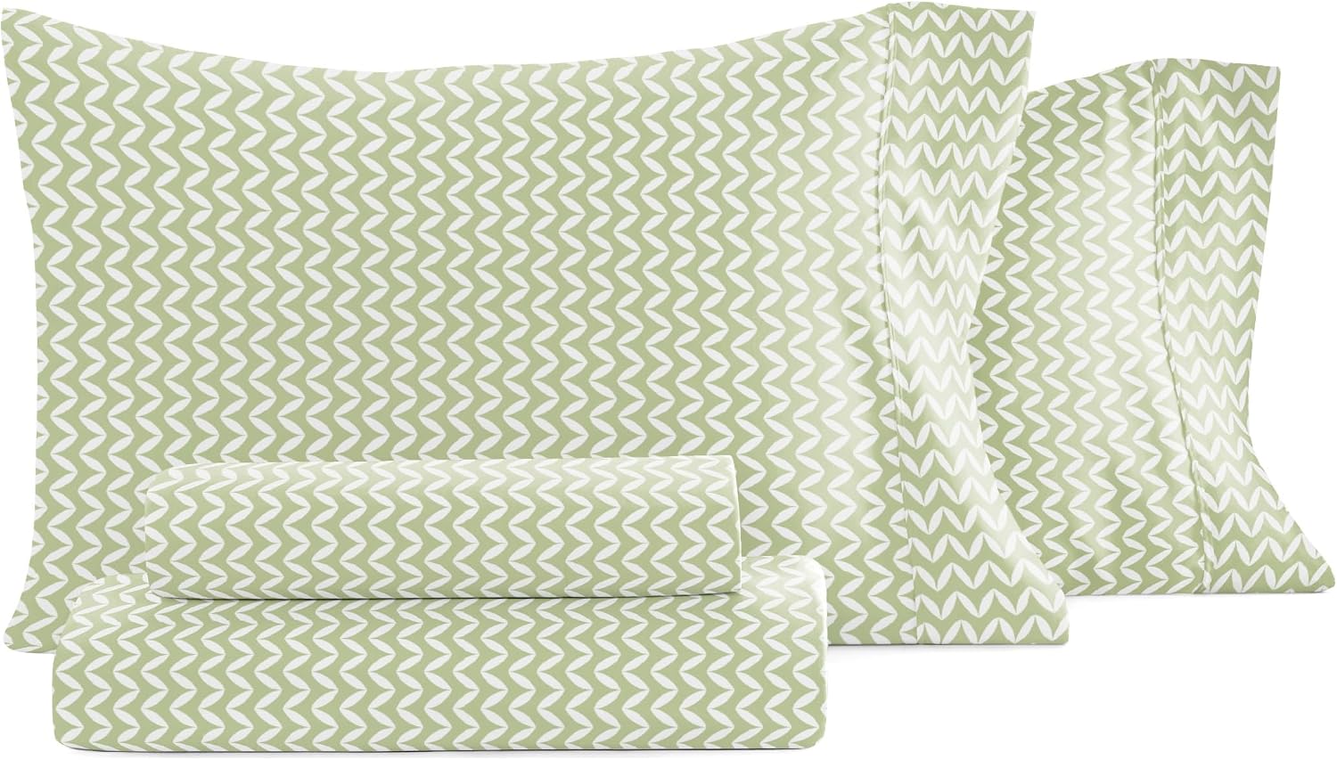 Linen Market Double-Brushed Patterned Microfiber Queen Sheet Set 4 Piece – Oeko-TEX Certified Ultra Soft & Wrinkle-Free - 16" Deep Pocket Sheets - Easy Care Queen Size - Puffed Chevron Sage
