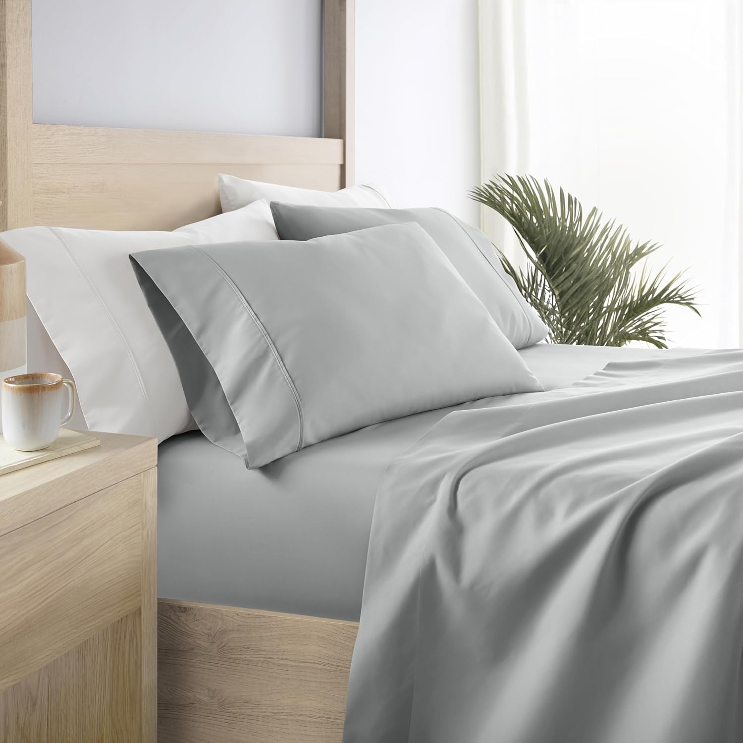 Linen Market Brushed Microfiber Queen Sheet Set 4 Piece – Oeko-TEX Certified Ultra Soft & Wrinkle-Free - 16" Deep Pocket Sheets - Easy Care Queen Size - Light Gray Calm Light Gray