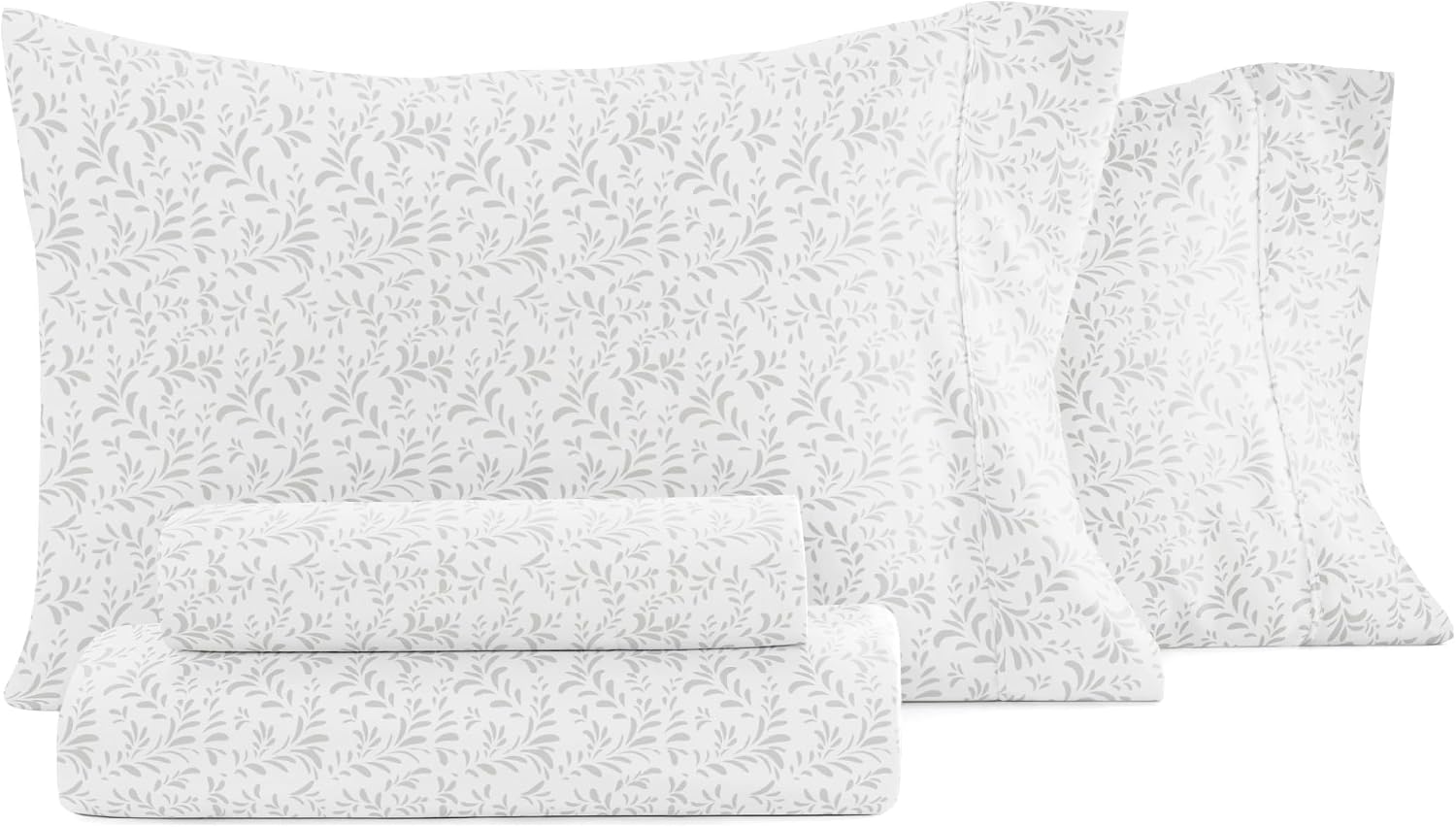 Linen Market Double-Brushed Patterned Microfiber Queen Sheet Set 4 Piece – Oeko-TEX Certified Ultra Soft & Wrinkle-Free - 16" Deep Pocket Sheets - Easy Care Queen Size - Burst of Vines Light Gray