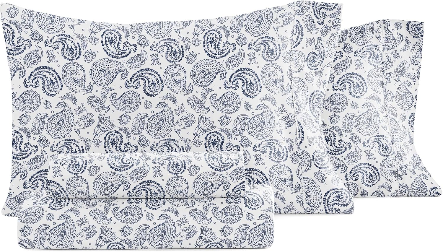 Linen Market Double-Brushed Patterned Microfiber Queen Sheet Set 4 Piece – Oeko-TEX Certified Ultra Soft & Wrinkle-Free - 16" Deep Pocket Sheets - Easy Care Queen Size - Coarse Paisley Navy