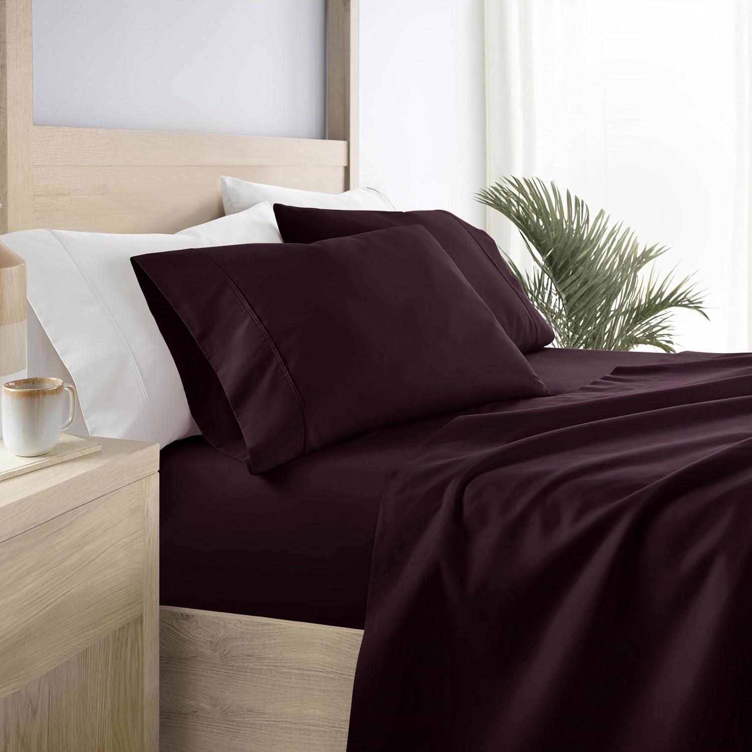 Linen Market Brushed Microfiber Queen Sheet Set 4 Piece – Oeko-TEX Certified Ultra Soft & Wrinkle-Free - 16" Deep Pocket Sheets - Easy Care Queen Size - Purple