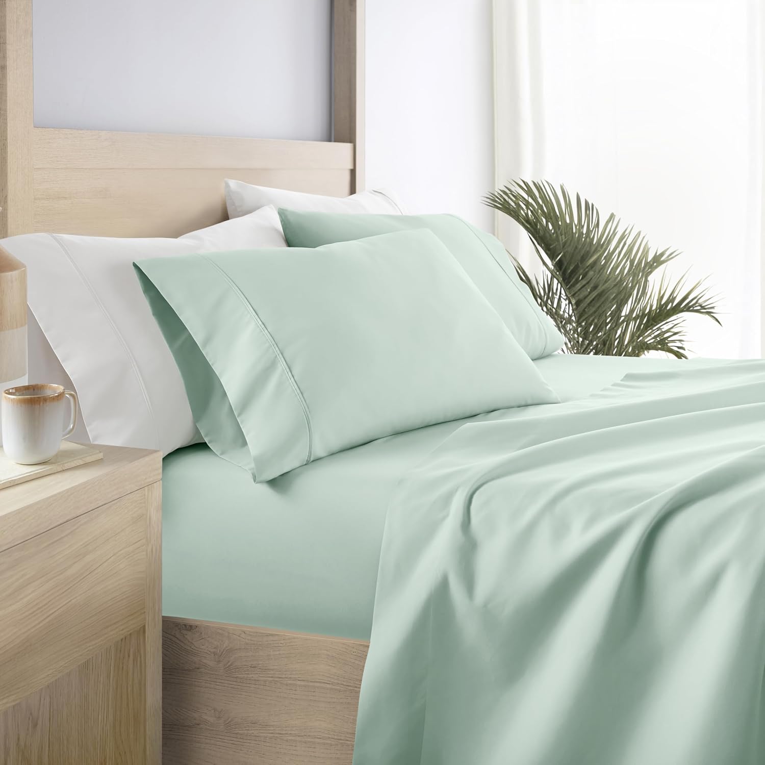 Linen Market Double-Brushed Microfiber Queen Sheet Set 4 Piece – Oeko-TEX Certified Ultra Soft & Wrinkle-Free - 16" Deep Pocket Sheets - Easy Care Queen Size - Mint