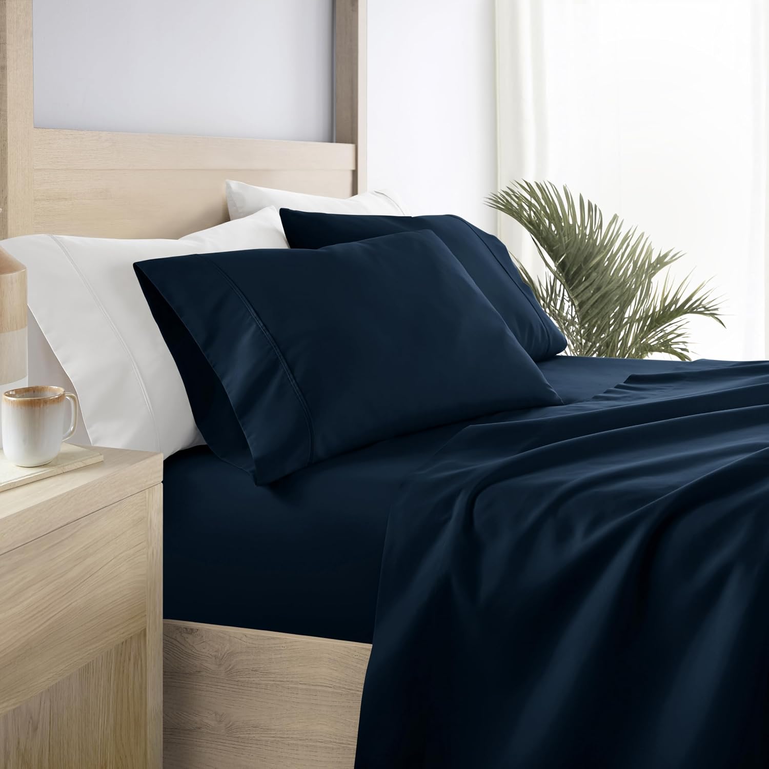 Linen Market Brushed Microfiber Queen Sheet Set 4 Piece – Oeko-TEX Certified Ultra Soft & Wrinkle-Free - 16" Deep Pocket Sheets - Easy Care Queen Size - Navy Deep Blue
