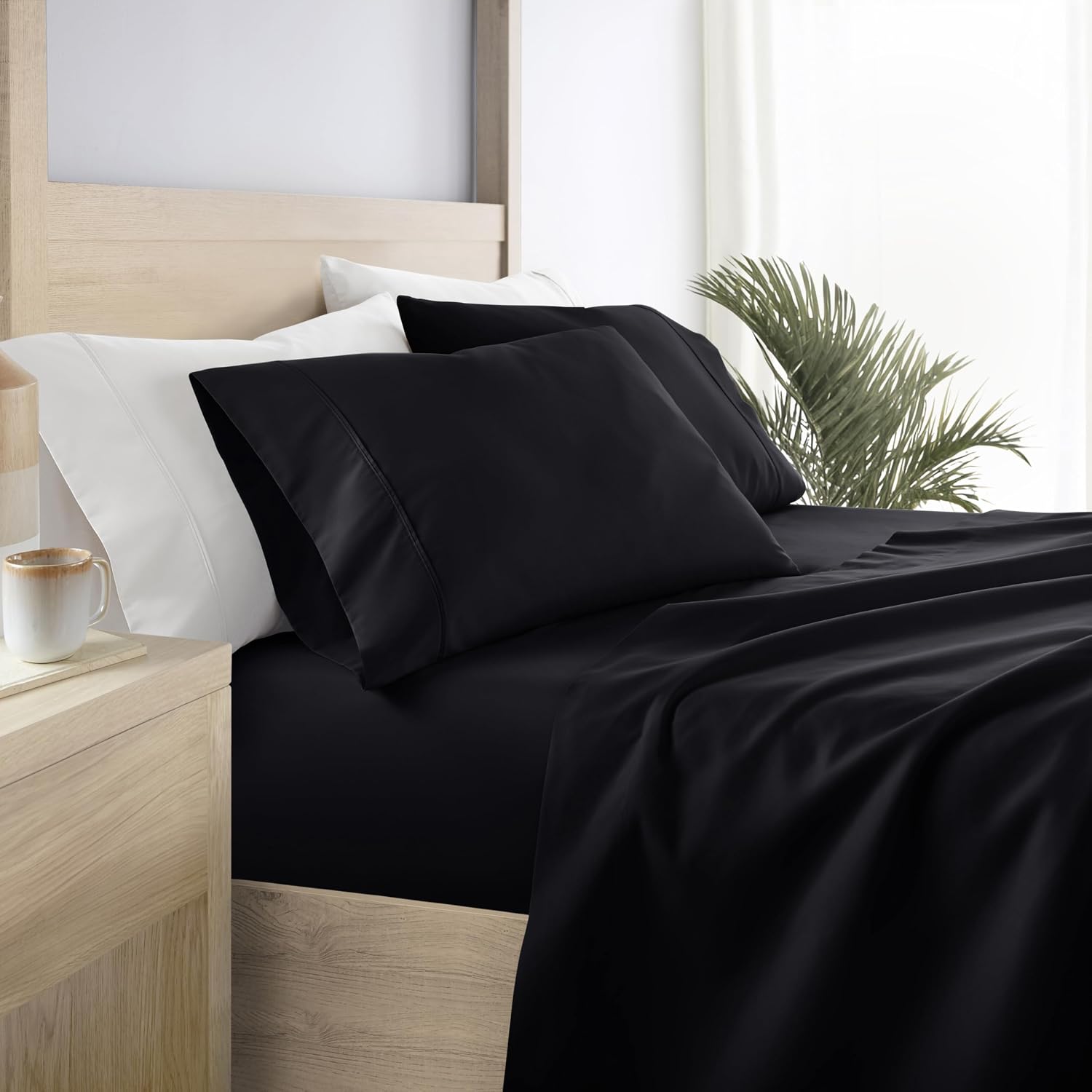 Linen Market Brushed Microfiber Queen Sheet Set 4 Piece – Oeko-TEX Certified Ultra Soft & Wrinkle-Free - 16" Deep Pocket Sheets - Easy Care Queen Size - Black