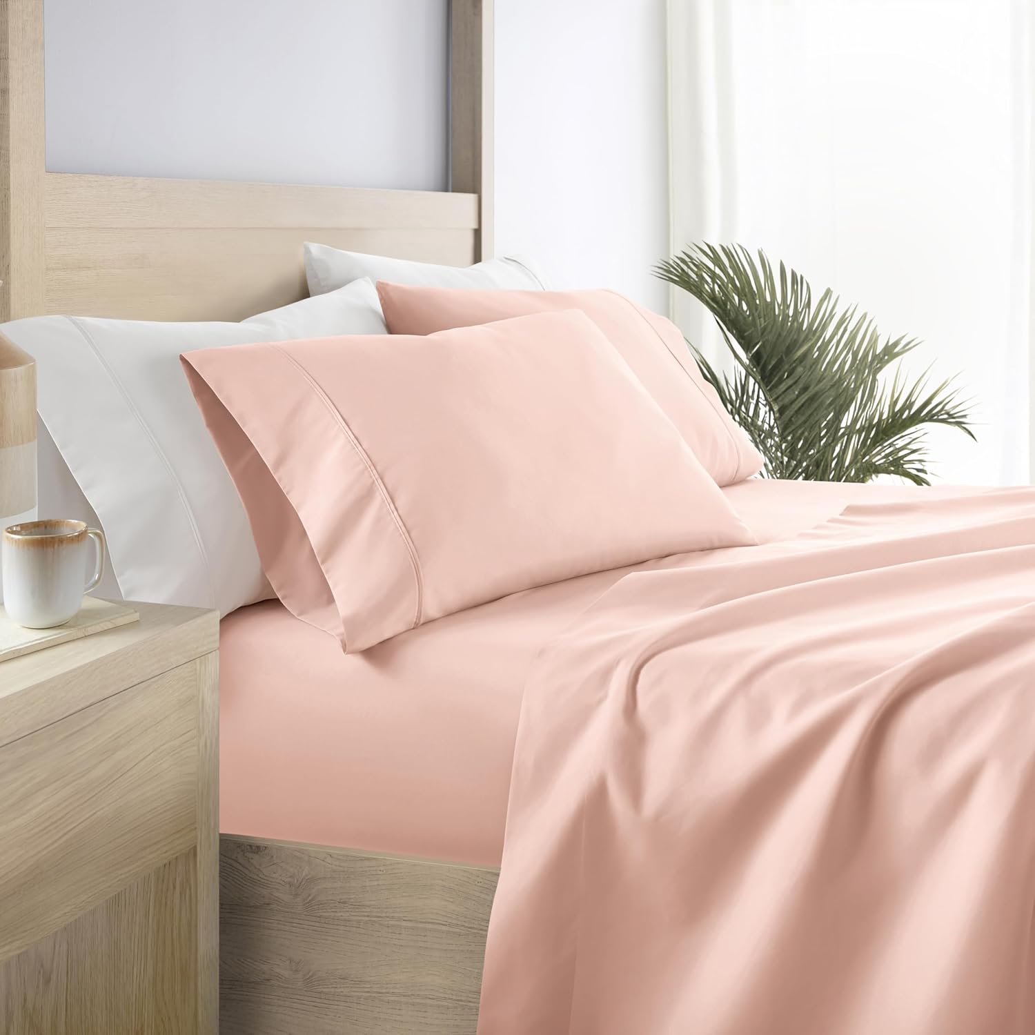 Linen Market Double-Brushed Microfiber Queen Sheet Set 4 Piece – Oeko-TEX Certified Ultra Soft & Wrinkle-Free - 16" Deep Pocket Sheets - Easy Care Queen Size - Blush