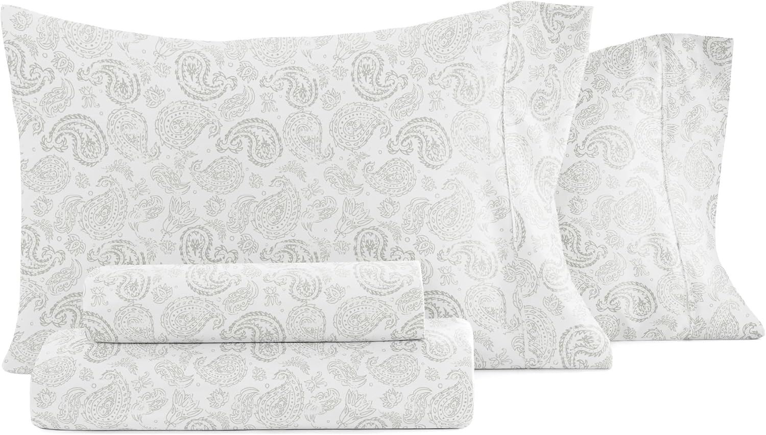 Linen Market 4 Piece Queen Sheet Set (Gray Floral) - Sleep Better Than Ever with These Ultra-Soft & Cooling Bed Sheets for Your Queen Size Bed - Deep Pocket Fits 16" Mattress Coarse Paisley Light Gray