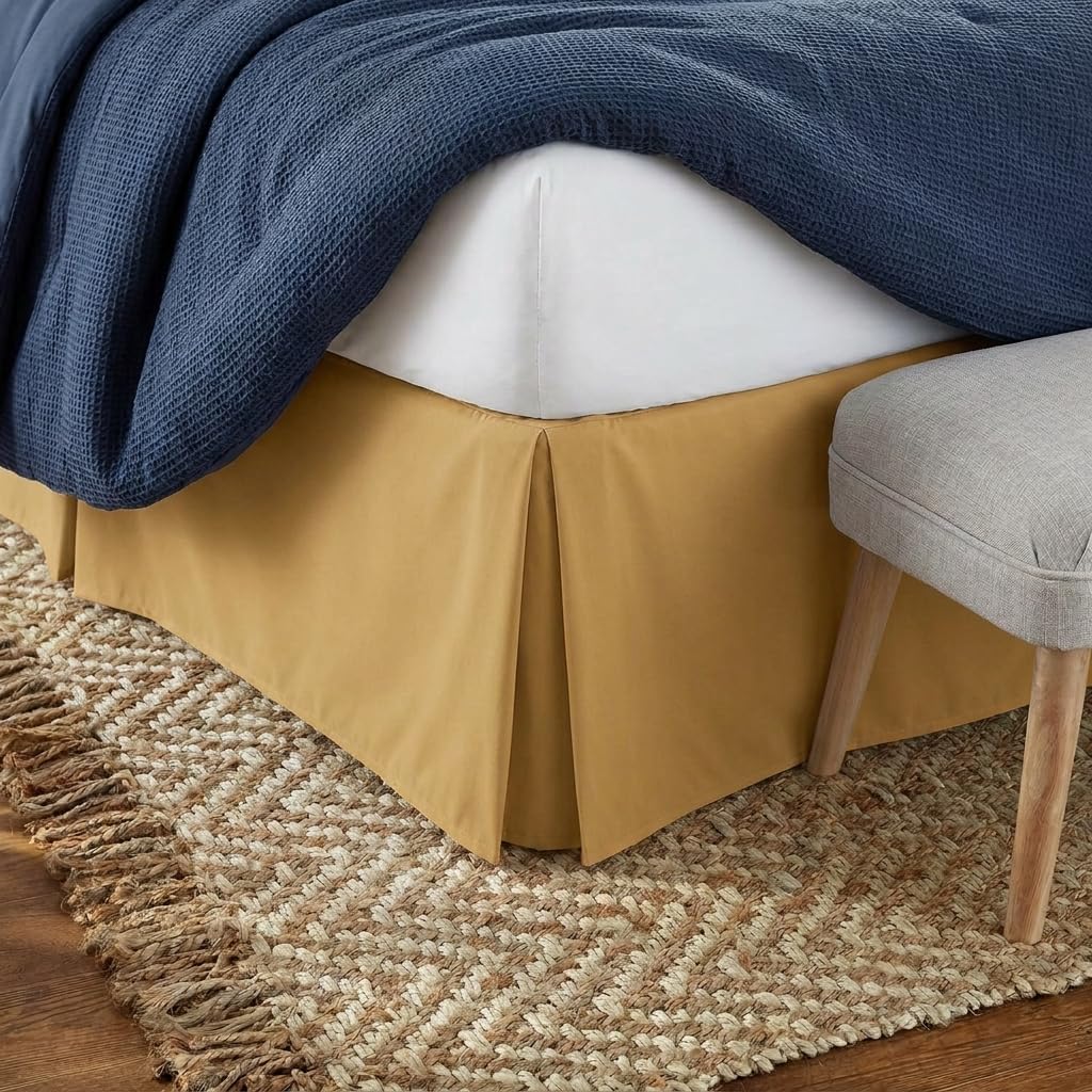 Linen Market Bed Skirt - Ultra Soft Microfiber - Easy Fit with 14 Inch Tailored Drop - Hotel Quality, Shrinkage & Fade Resistant - Bed Cover - Queen Bed Set - Bedroom Décor - (Queen, Gold)