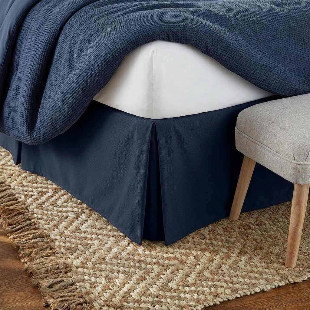 Linen Market Bed Skirt - Ultra Soft Microfiber - Easy Fit with 14 Inch Tailored Drop - Hotel Quality, Shrinkage & Fade Resistant - Bed Cover - Queen Bed Set - Bedroom Décor - (Queen, Navy)