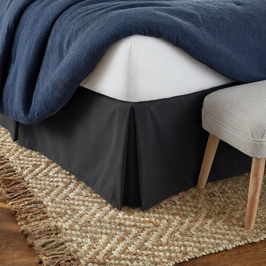 Linen Market Bed Skirt - Ultra Soft Microfiber - Easy Fit with 14 Inch Tailored Drop - Hotel Quality, Shrinkage & Fade Resistant - Bed Cover - Queen Bed Set - Bedroom Décor - (Queen, Black)