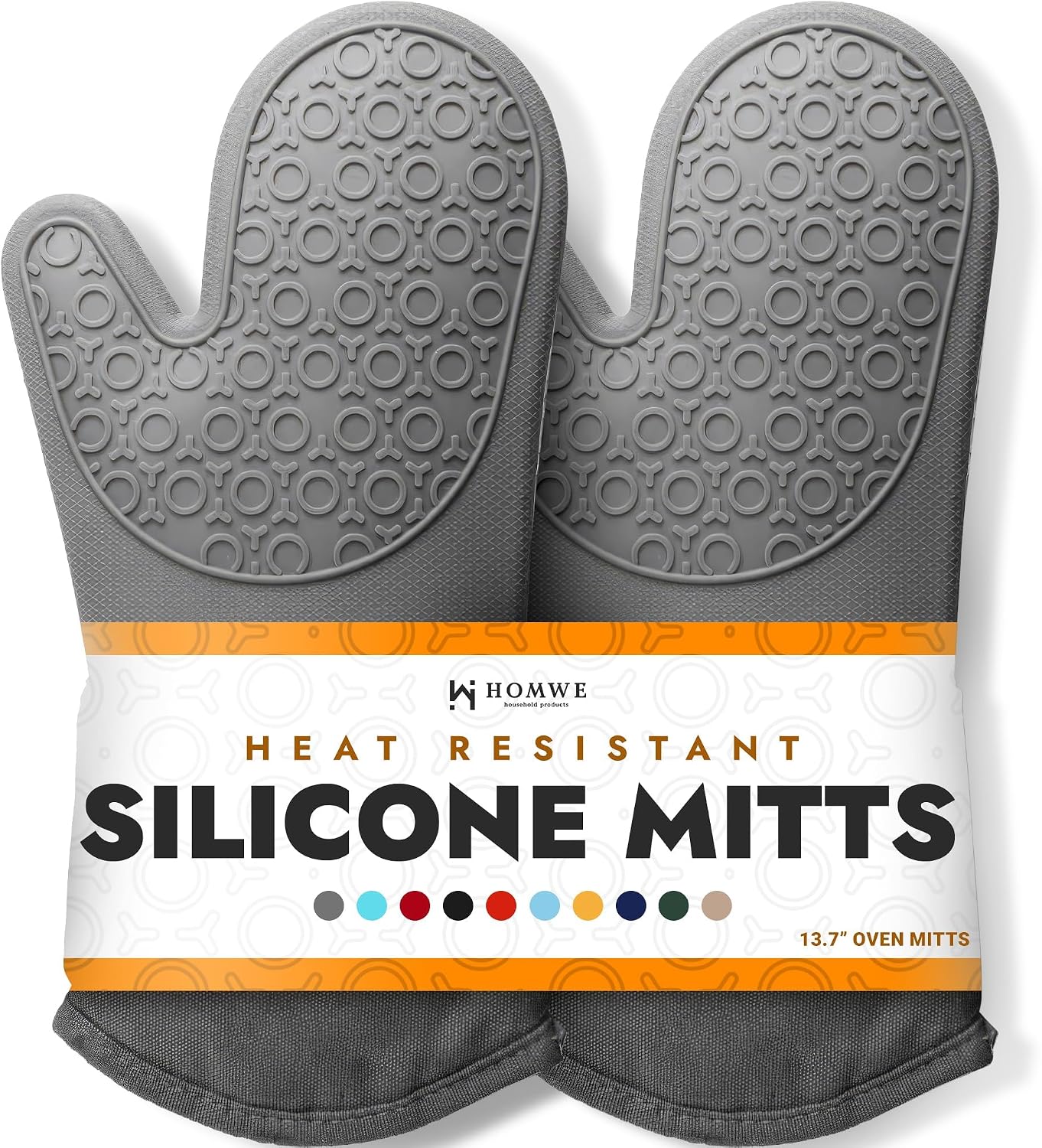 BPA-Free Soft Silicone Oven Mitts - Ultra Heat Resistant Oven Mitts with Thick Cotton Liner - Long Slip Resistant Pot Holders, Flexible Oven Gloves - Gray 13.7"