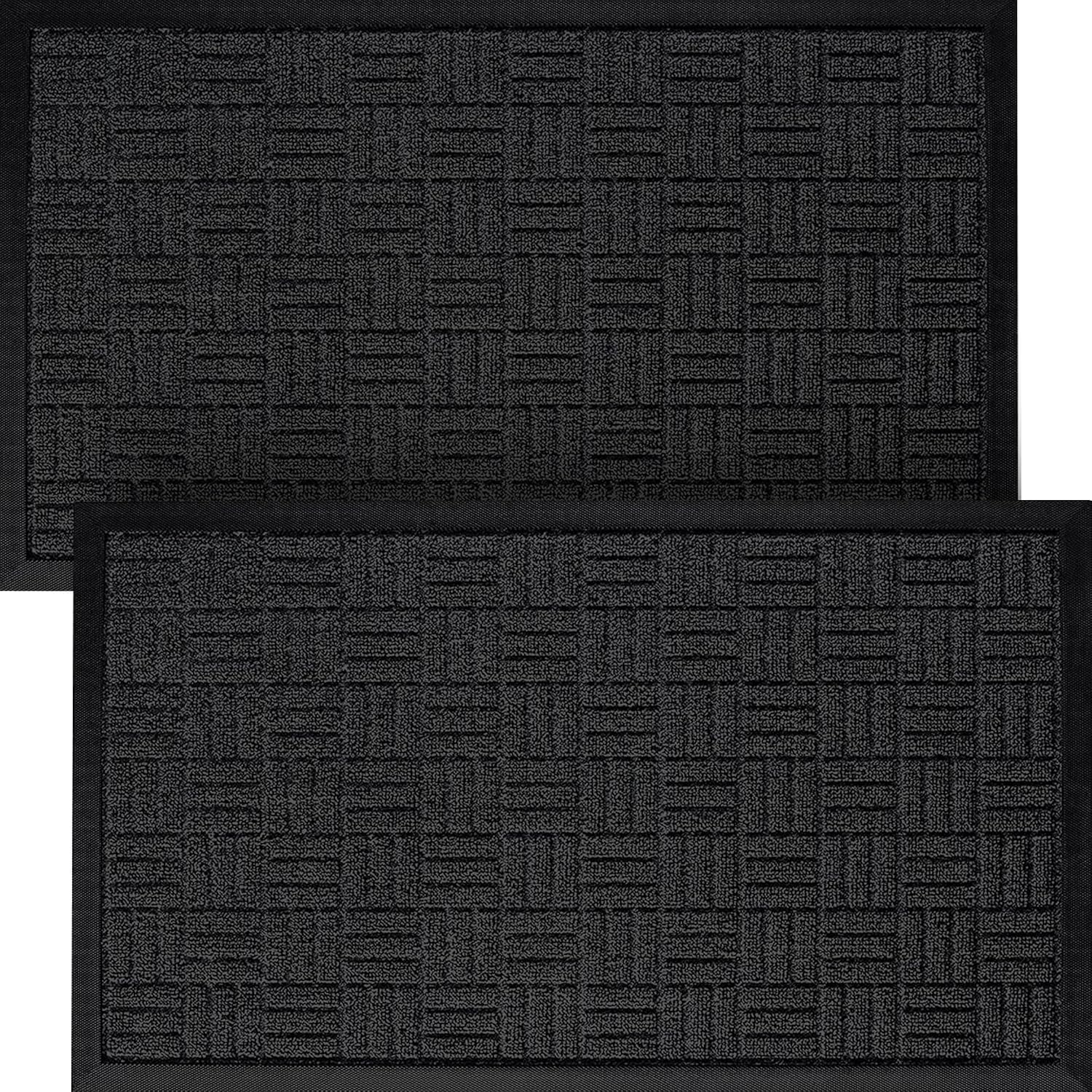 HOMWE Front Door Mats, 2 Pc Set, 29.5 x 17.5, All Weather Entry and Back Yard Door Mat, Indoor and Outdoor Safe,Slip Resistant Rubber Backing, Absorbent and Waterproof, Dirt Trapping Rugs for Entryway Black